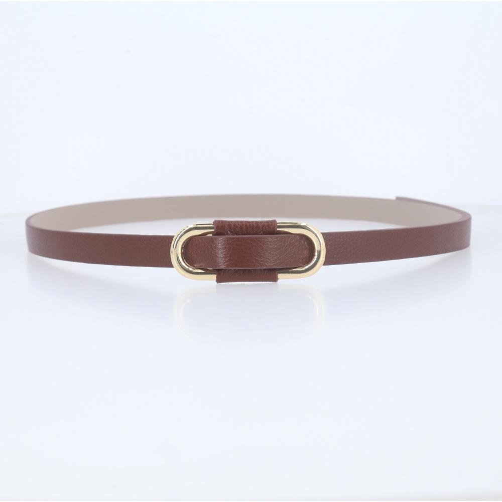 Cinto de Couro com Fivela Oval Metalizada Marrom 2