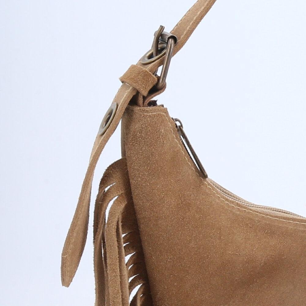 Bolsa Feminina de Couro com Franja Bege 3