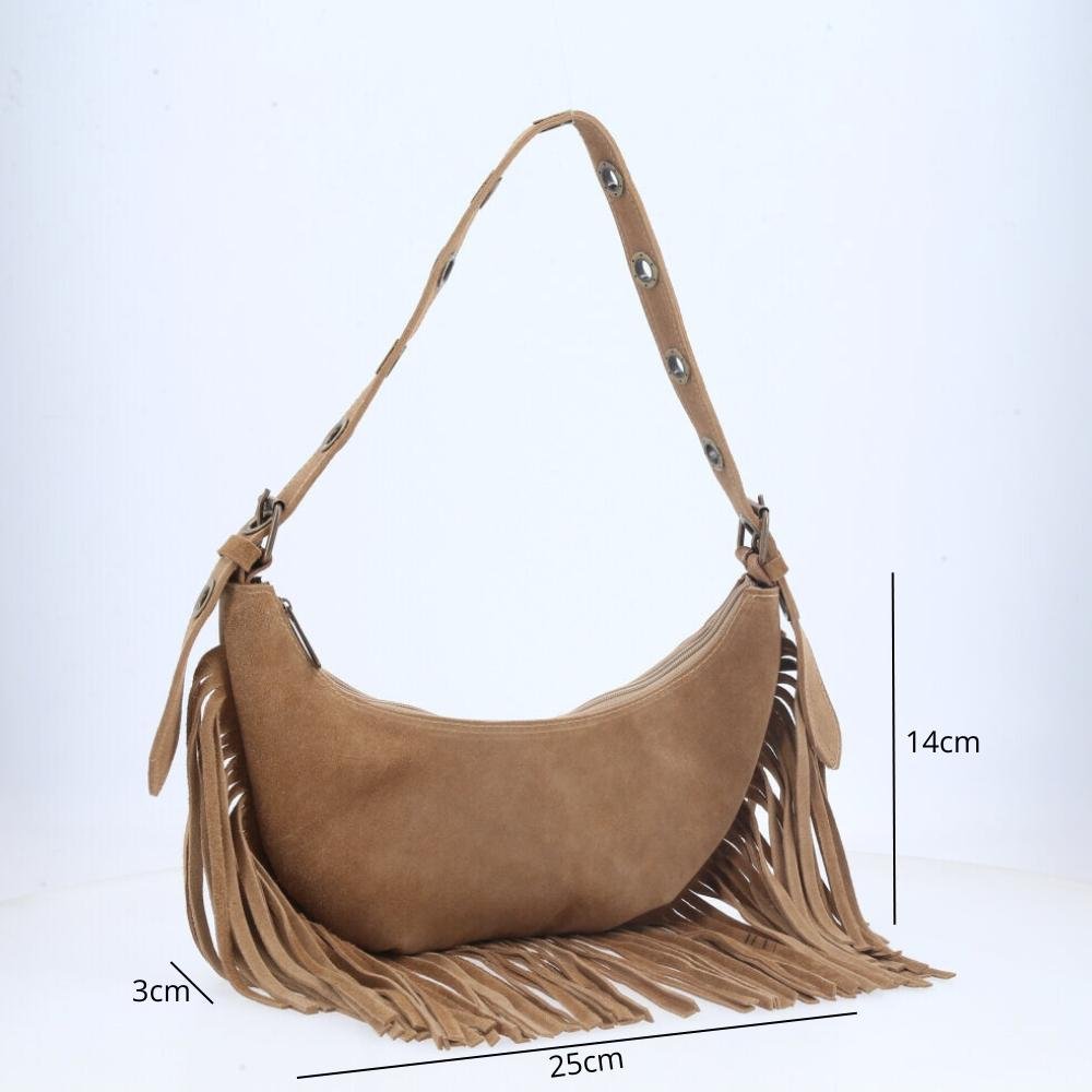 Bolsa Feminina de Couro com Franja Bege 4