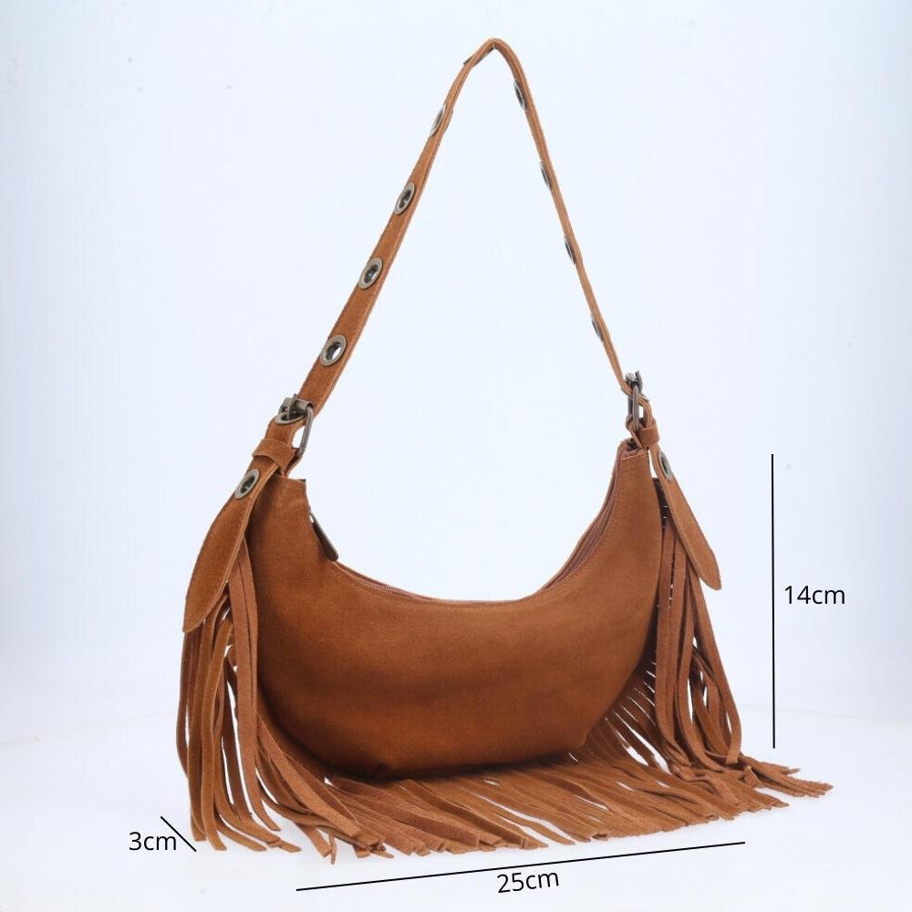 Bolsa Feminina de Couro com Franja Caramelo 4