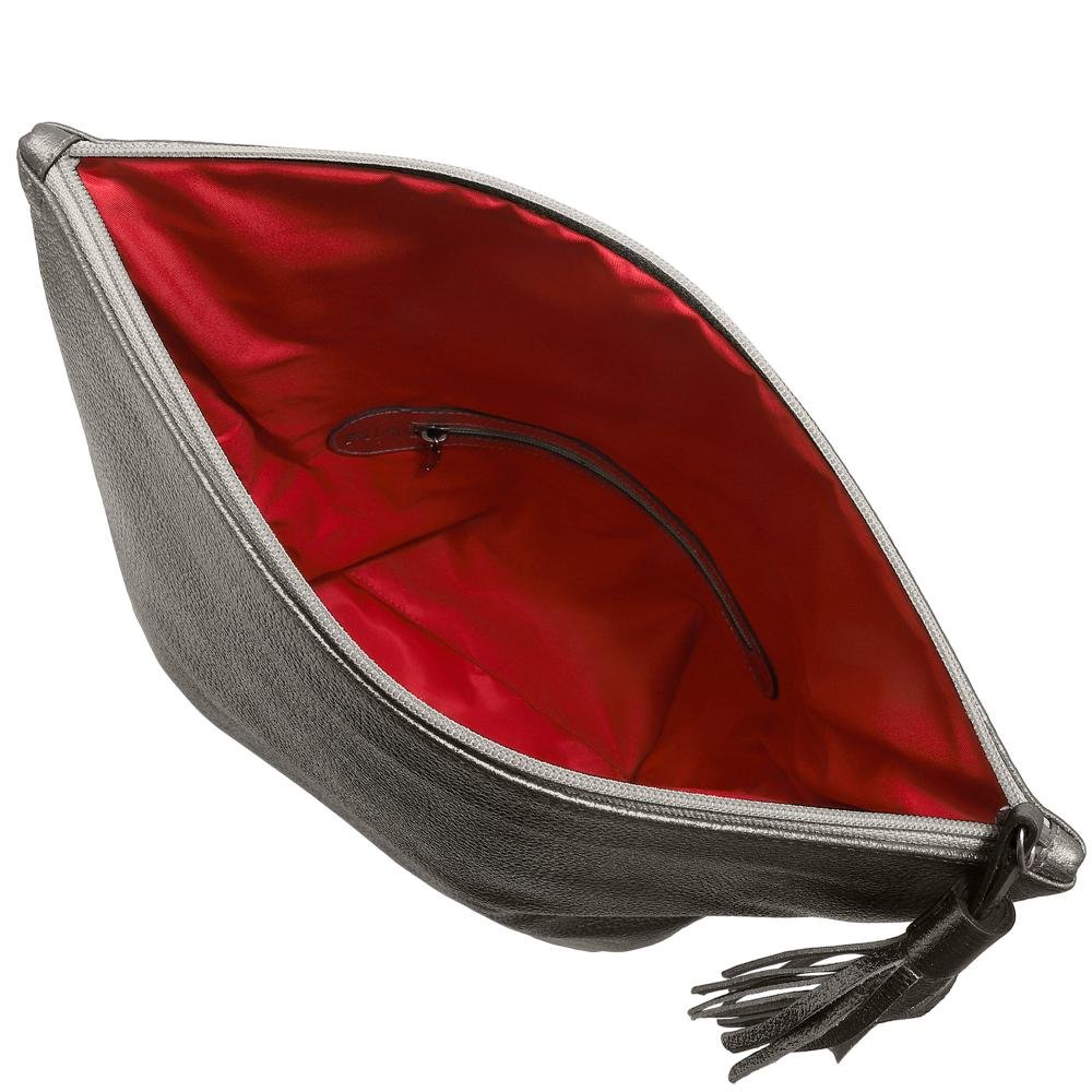 Bolsa Carteira Clutch de Couro Mariart Hibisco Cinza 3