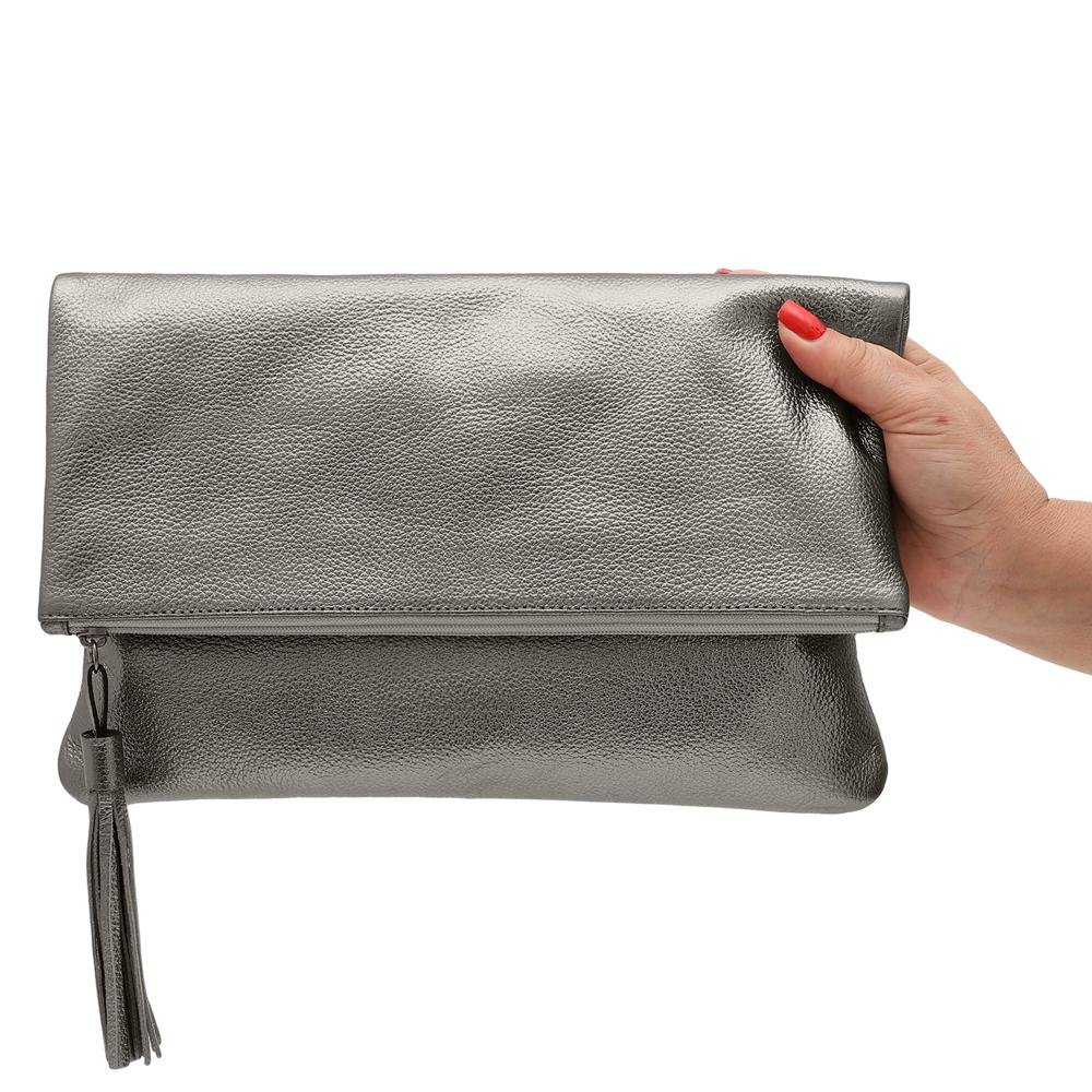 Bolsa Carteira Clutch de Couro Mariart Hibisco Cinza 4