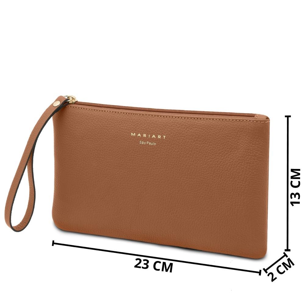 Bolsa Carteira Clutch de Couro Mariart Cambuí Camel 4