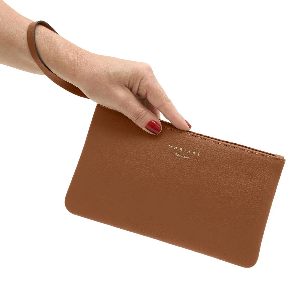 Bolsa Carteira Clutch de Couro Mariart Cambuí Camel 5