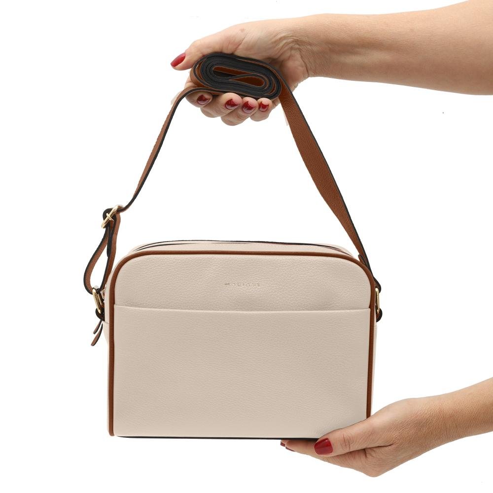 Bolsa de Couro Mariart Pupunha Off White/Camel 7