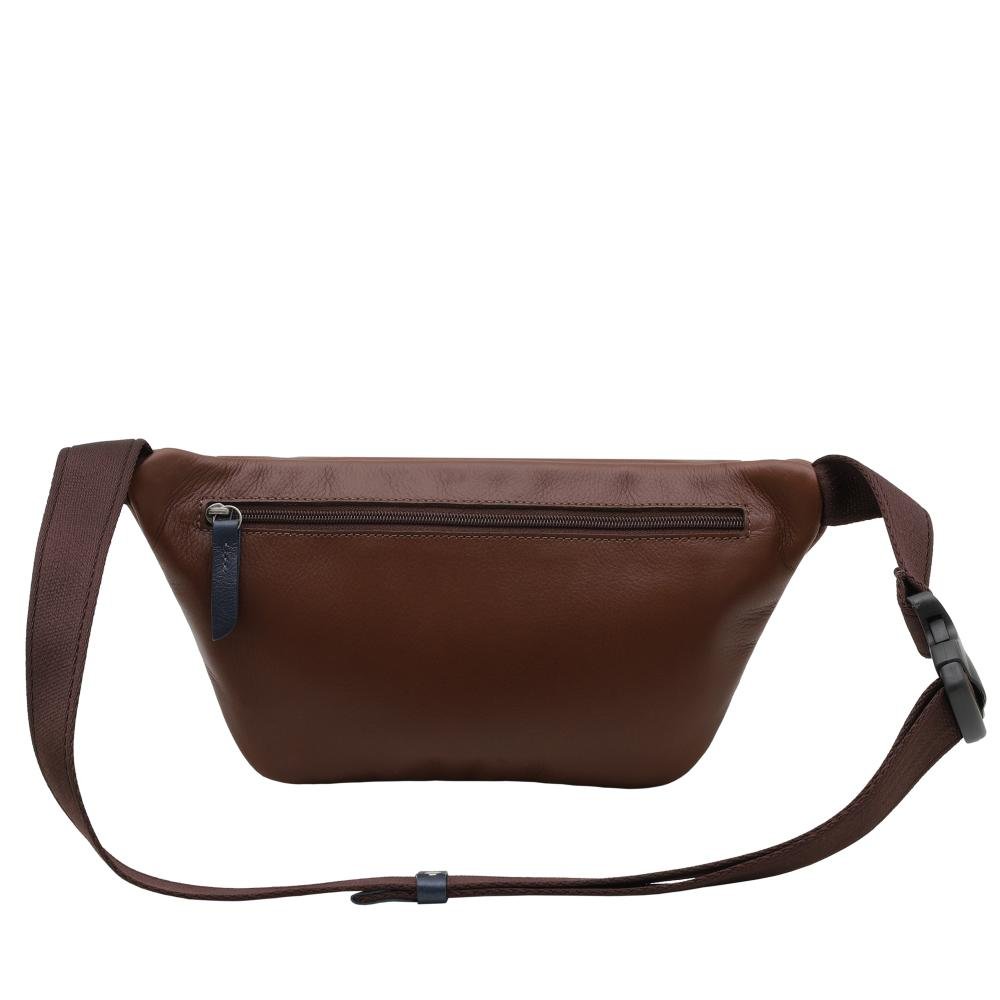 Pochete de Couro Couro50 Mini Carvalho Conhaque/Marinho 3