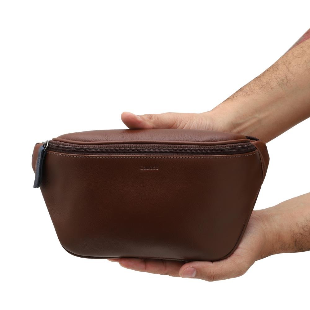 Pochete de Couro Couro50 Mini Carvalho Conhaque/Marinho 4