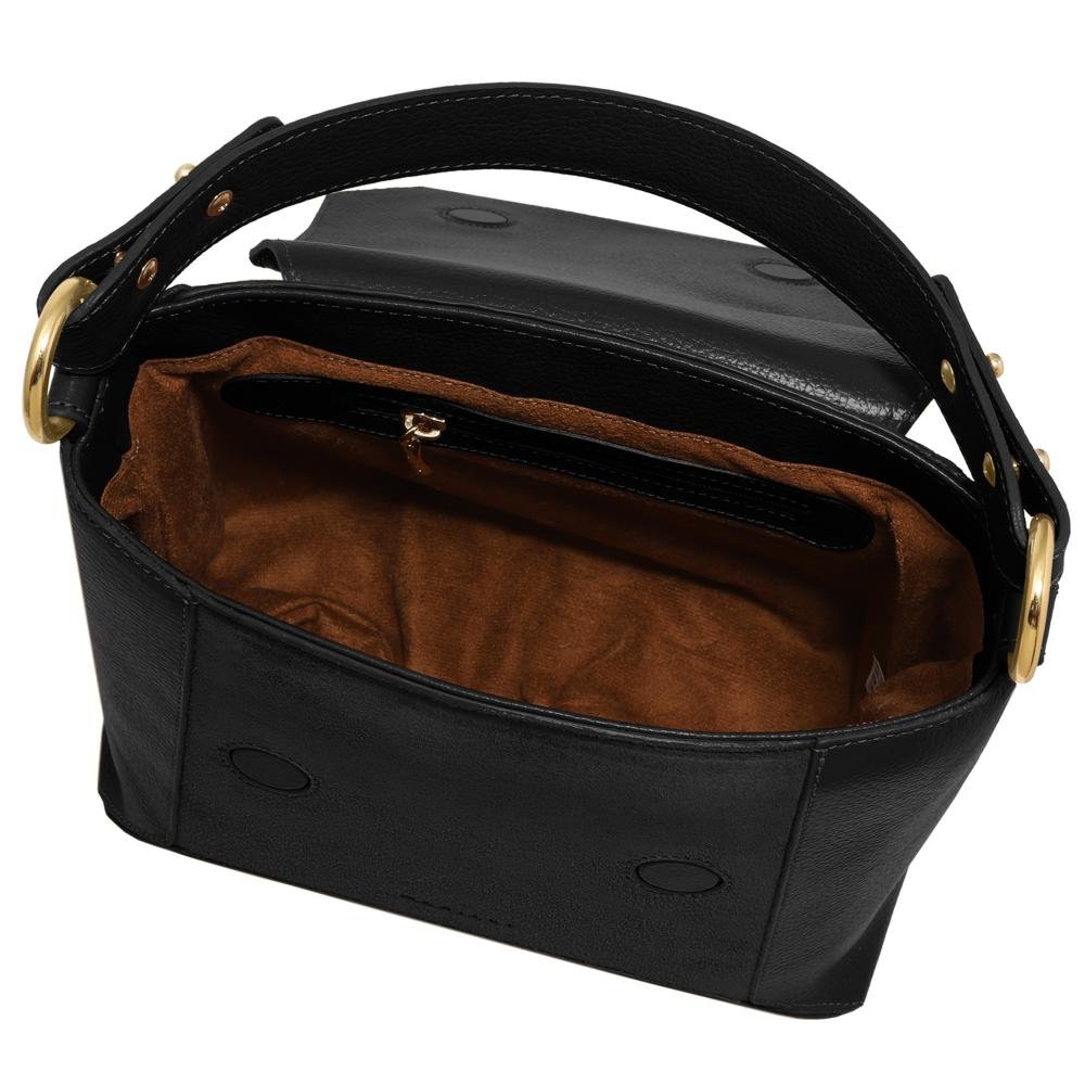 Bolsa de Couro Mariart Amêndoa Suede Preto 2