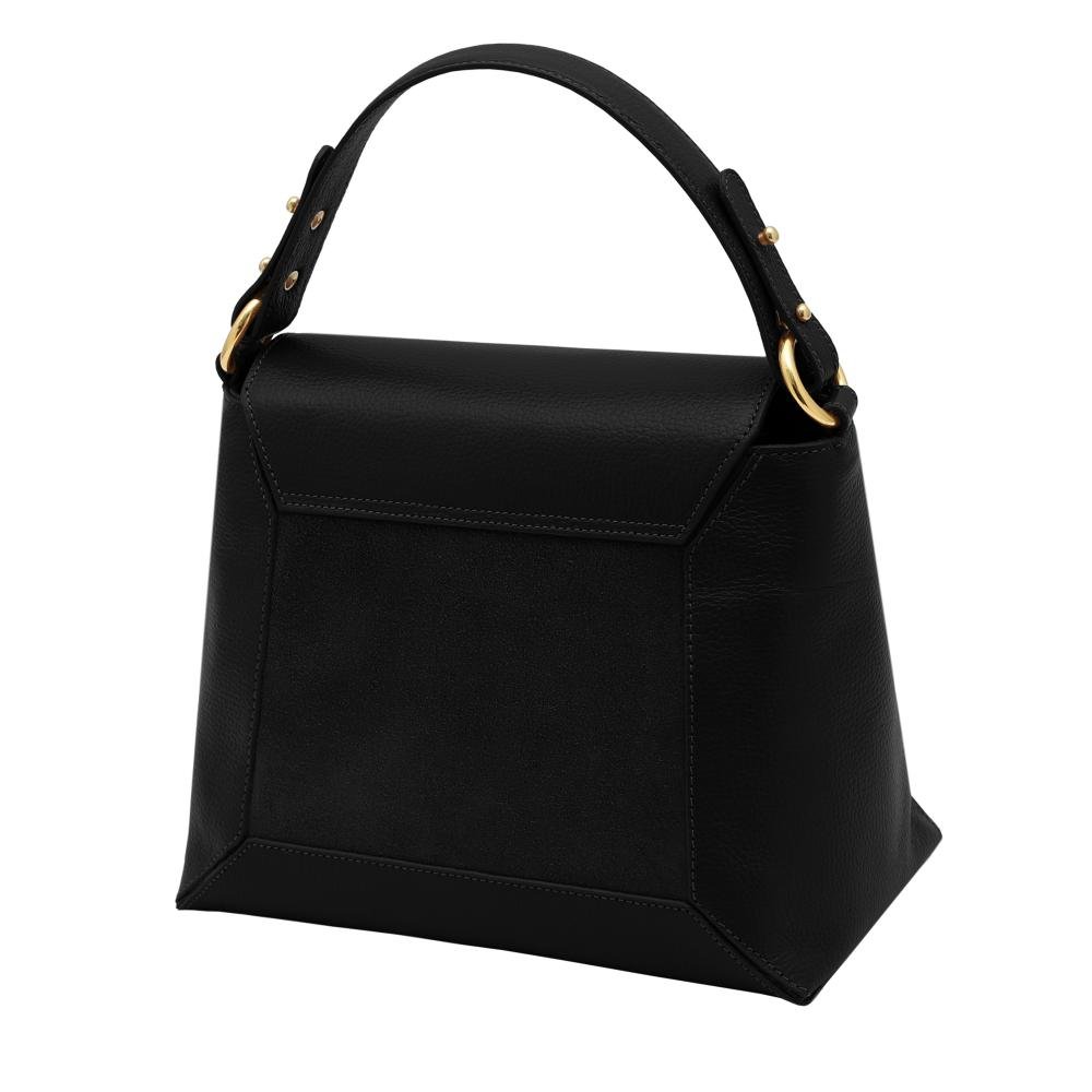 Bolsa de Couro Mariart Amêndoa Suede Preto 3