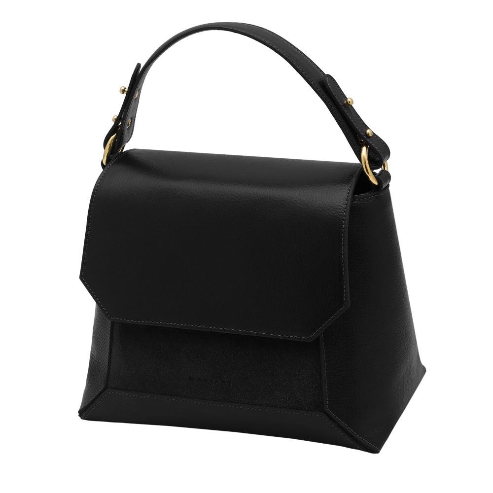 Bolsa de Couro Mariart Amêndoa Suede Preto 4
