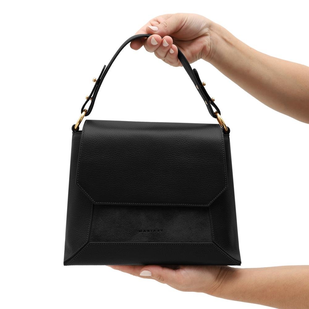 Bolsa de Couro Mariart Amêndoa Suede Preto 5