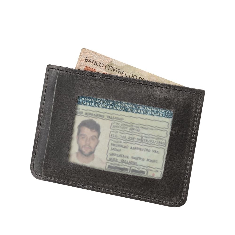 Porta-Cartão de Couro Couro50 Palmas Cinza 6