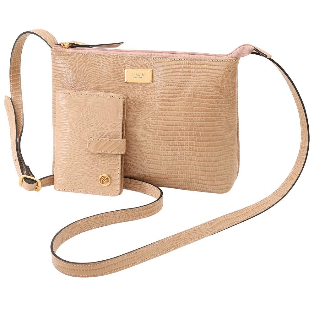 Kit Bolsa e Carteira de Couro Mariart 2190 + 237 Bege 1