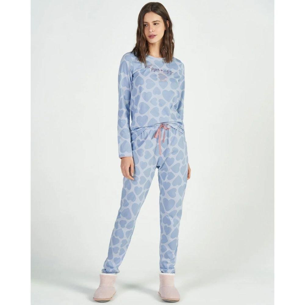 Pijama Longo em Algodão Estampado Feminino - Cor com Amor