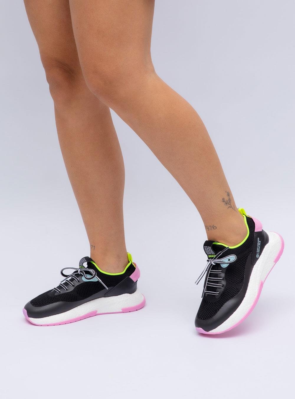 Tênis Petite Jolie Puff Sneaker Preto/Branco/Pink PJ7130II Preto 5
