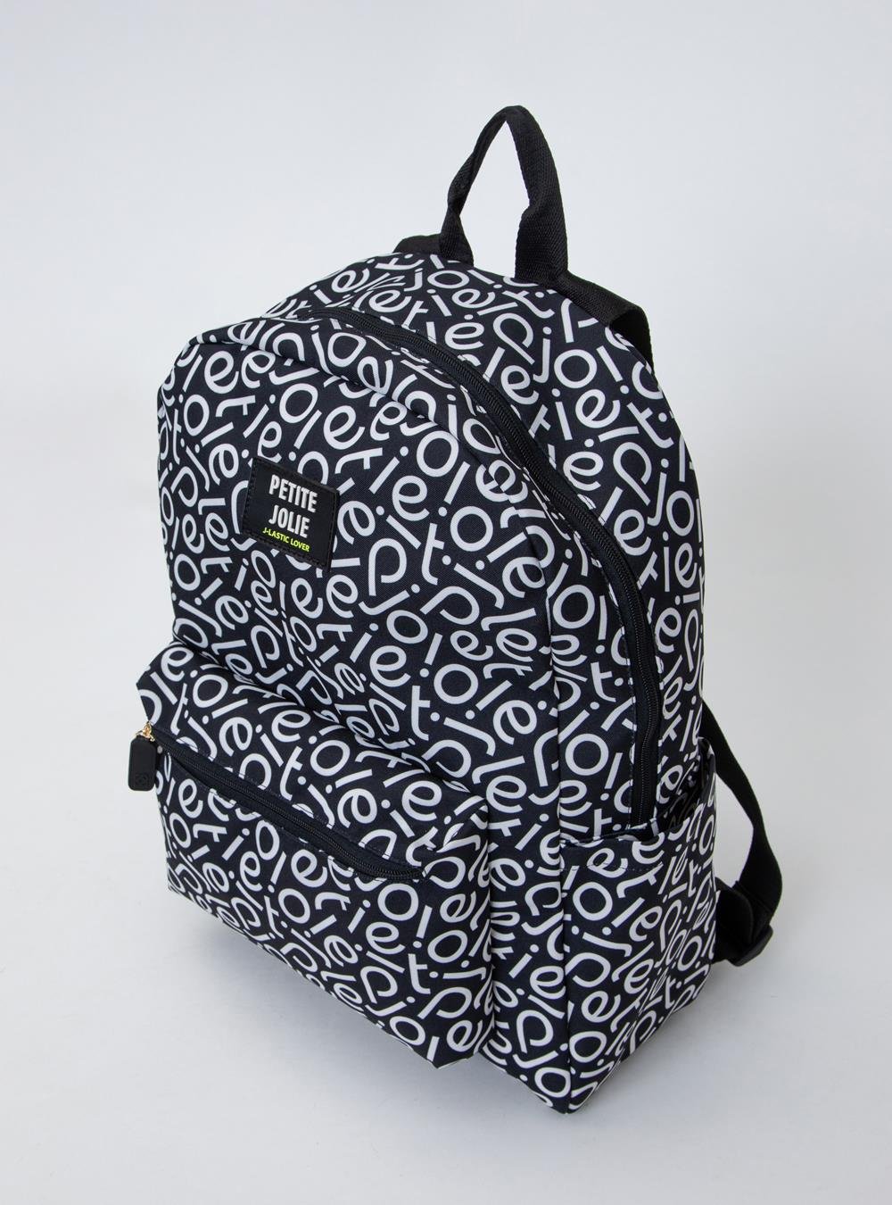 Mochila Teen Logo Petite Jolie PJ11055II Preto/Branco 4