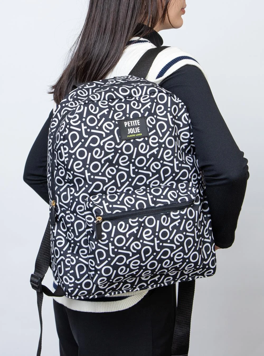 Mochila Teen Logo Petite Jolie PJ11055II Preto/Branco 2