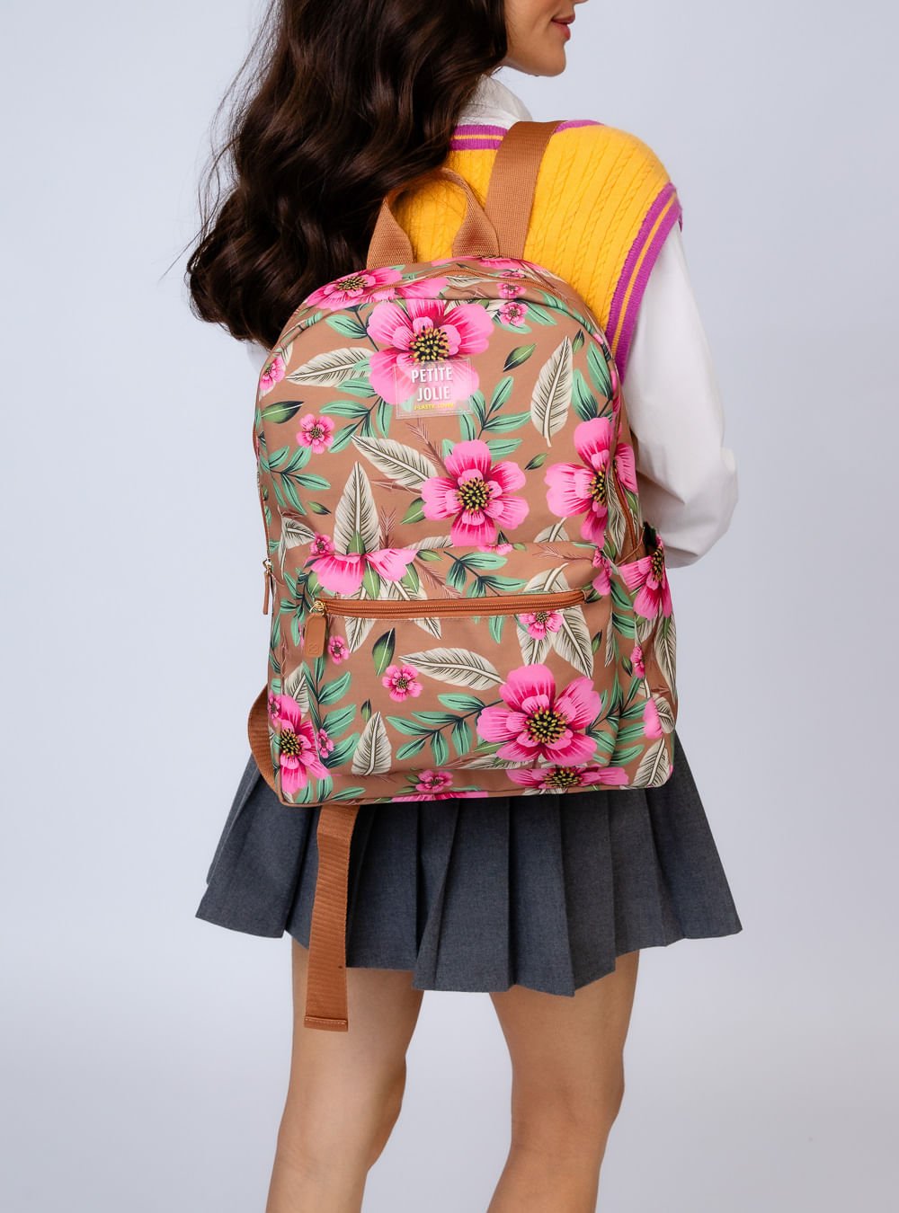 Mochila Petite Jolie Teen Floral 16 PJ11055II Marrom/Rosa 6