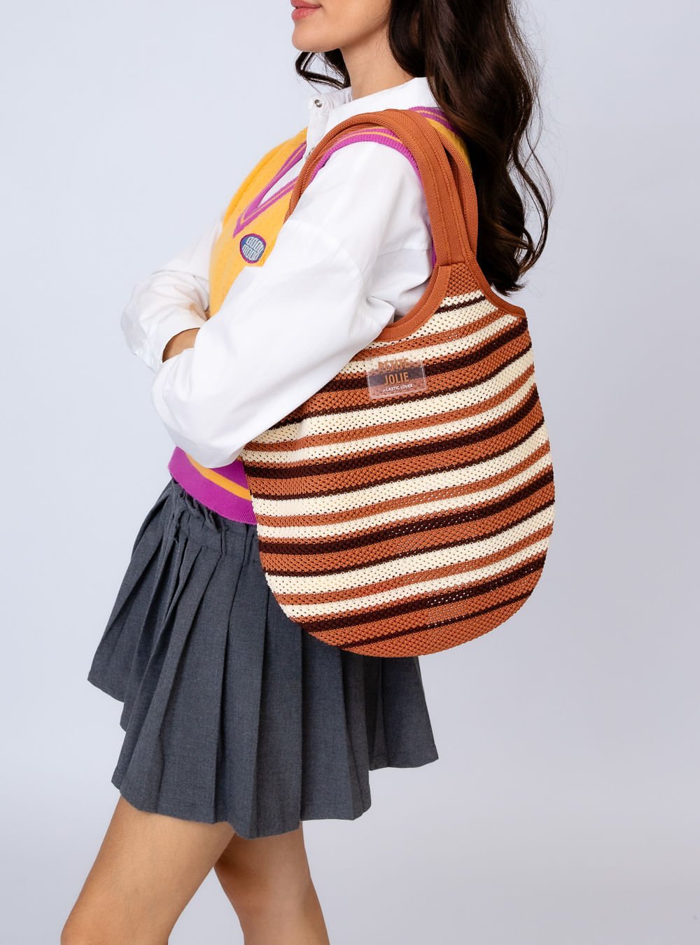 Bolsa Petite Jolie Maiorca Crochê Doce De Leite PJ11380 Marrom 5