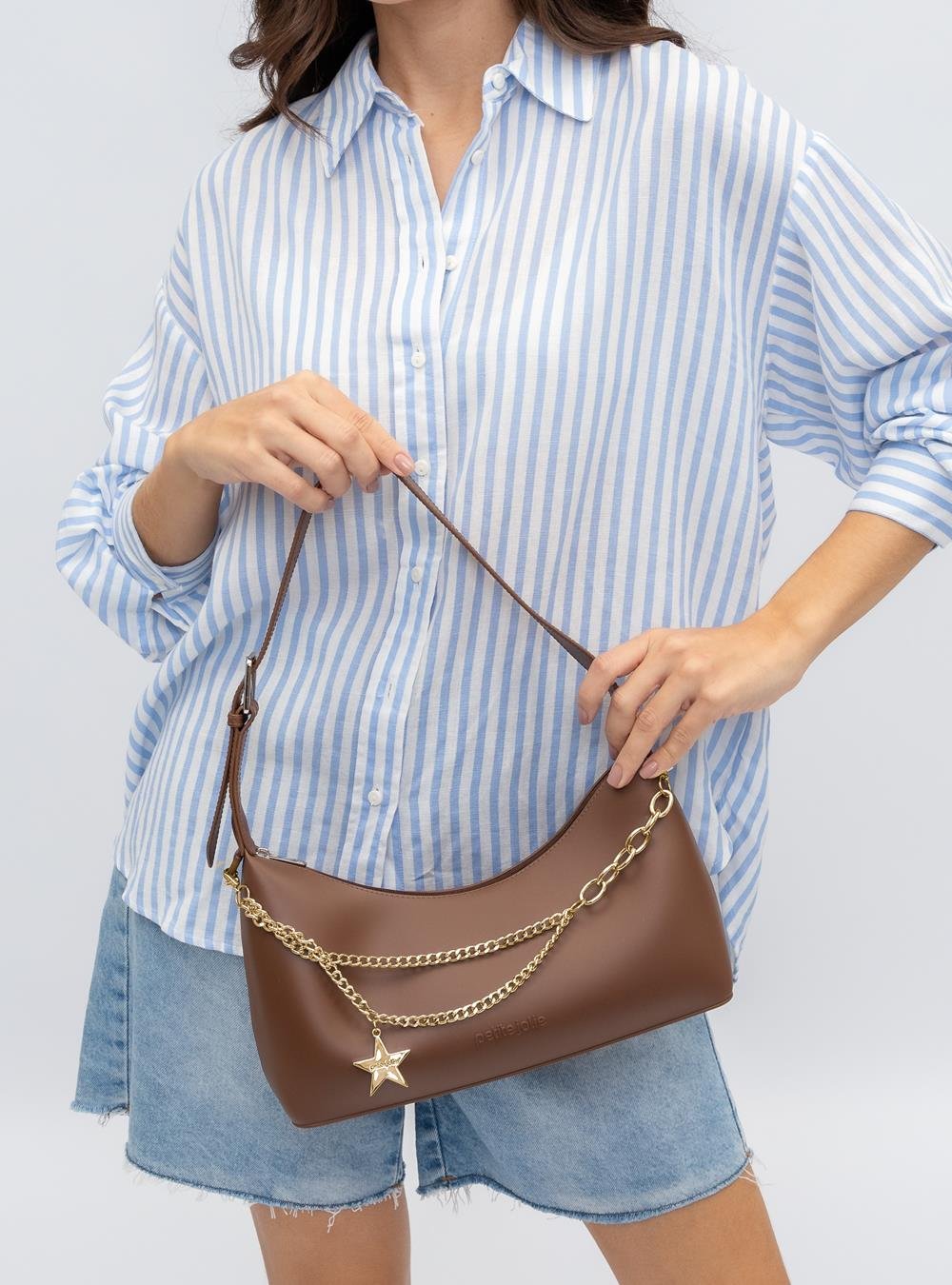 Bolsa Petite Jolie Thayla Chocolate/Ouro PJ11282 Marrom 4