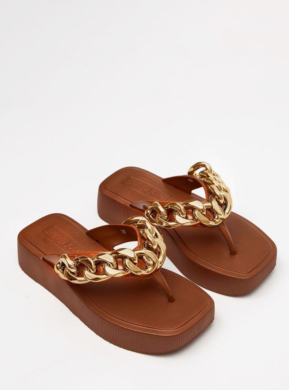 Chinelo Petite Jolie Hit Chocolate/Ouro PJ6515 Marrom 2