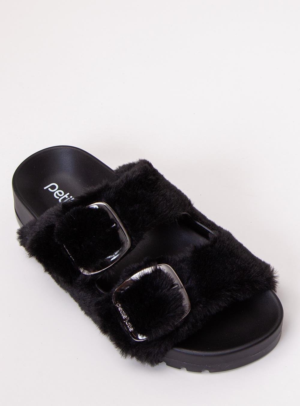 Chinelo Petite Jolie Lovin´ Flat Fur Preto PJ7720 Preto 4