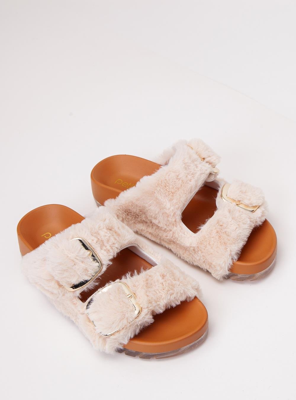 Chinelo Petite Jolie Lovin´ Flat Fur Creme PJ7720 Bege 2