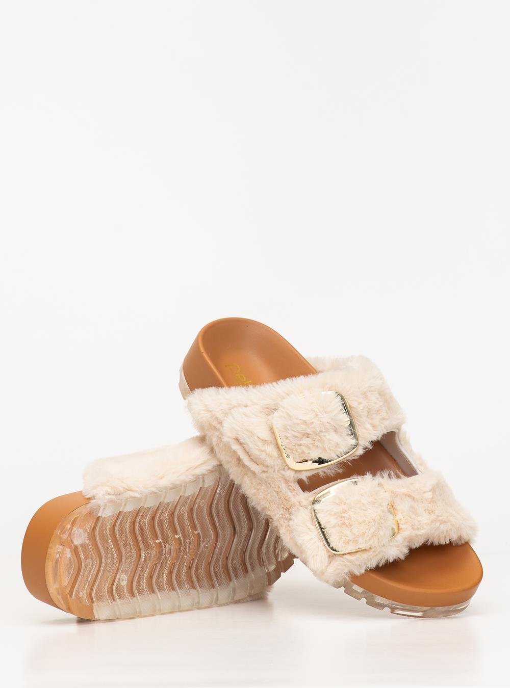 Chinelo Petite Jolie Lovin´ Flat Fur Creme PJ7720 Bege 5
