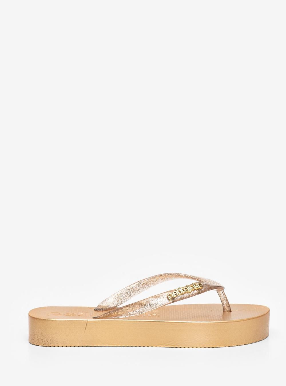 Chinelo Petite Jolie Fresh Up Glitter Ouro/Vanilla PJ7705