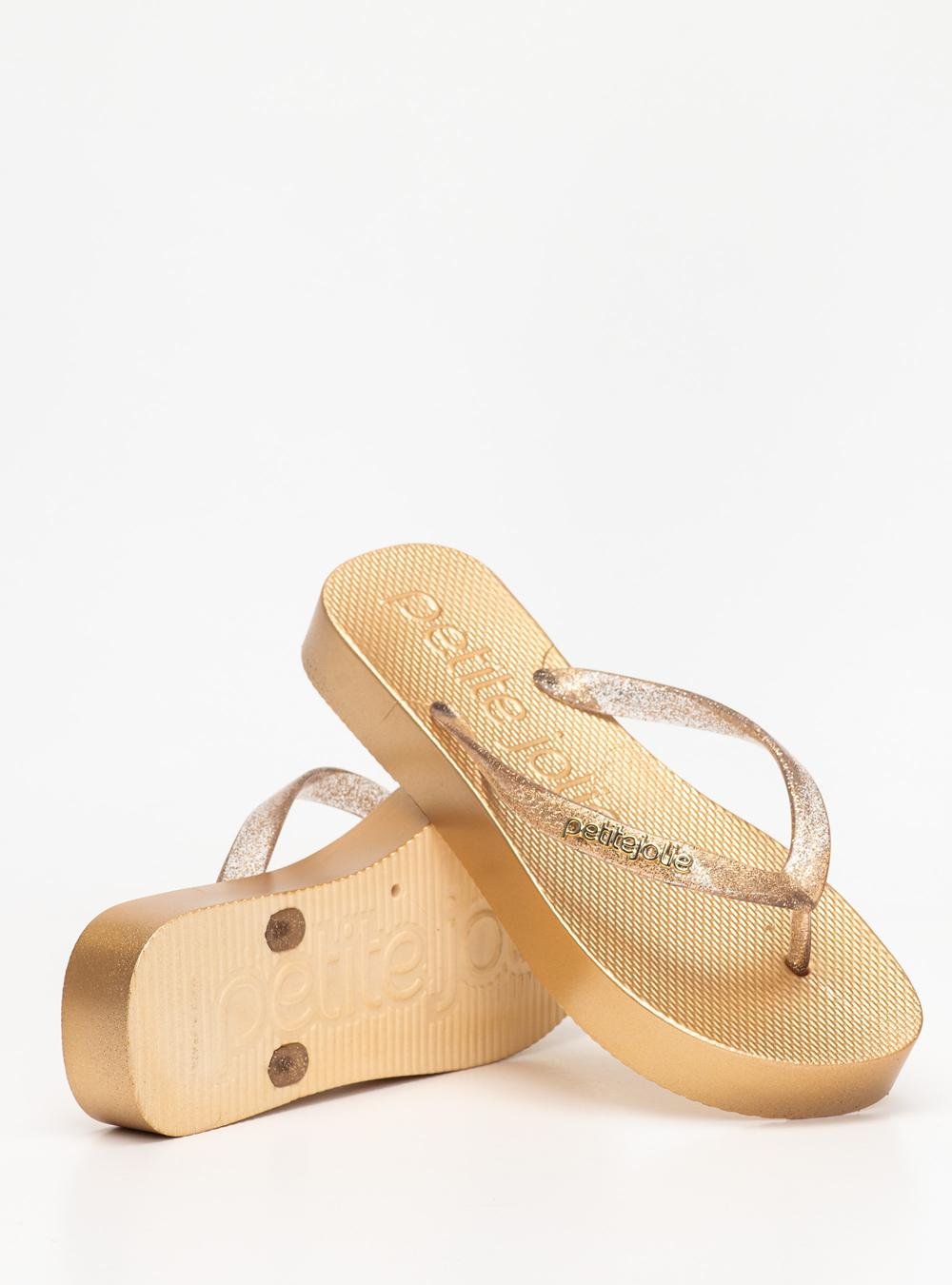Chinelo Petite Jolie Fresh Up Glitter Ouro/Vanilla PJ7705 Bege 2