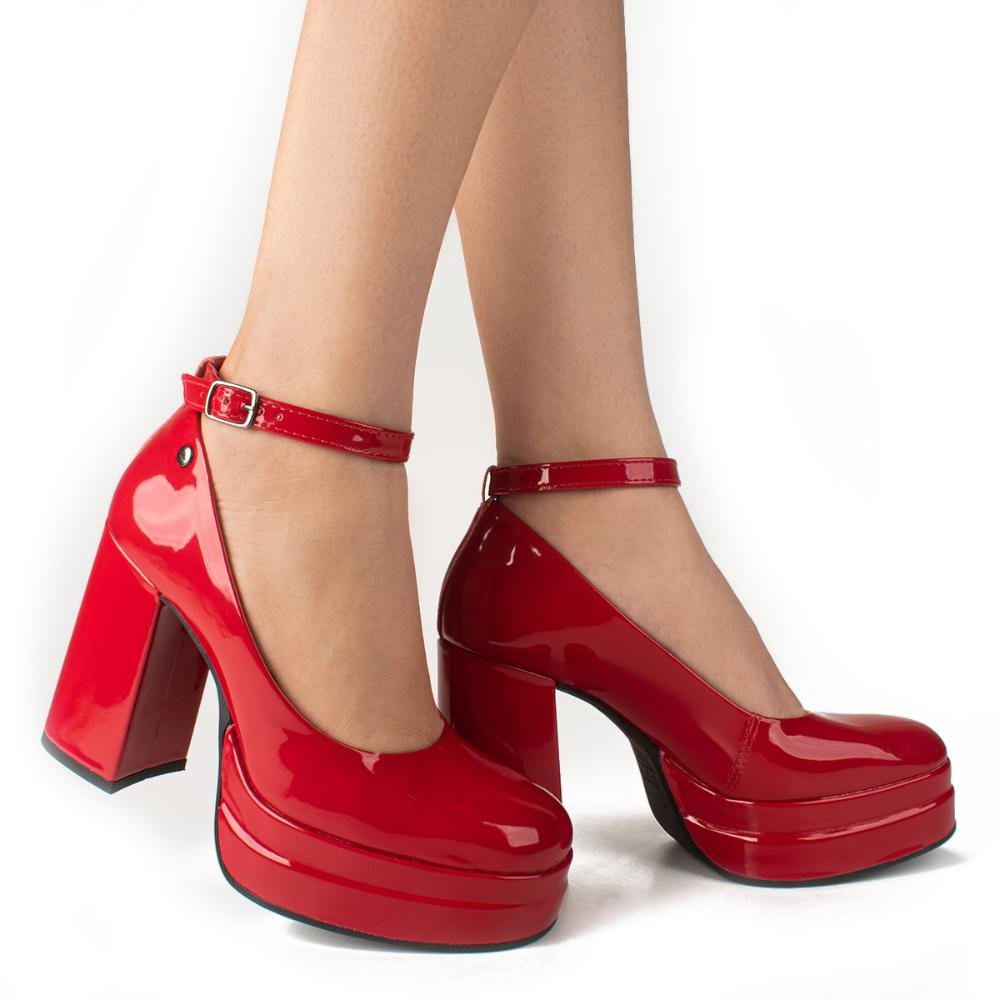 Sapato Dakota Plataforma de Salto Bloco Vermelho