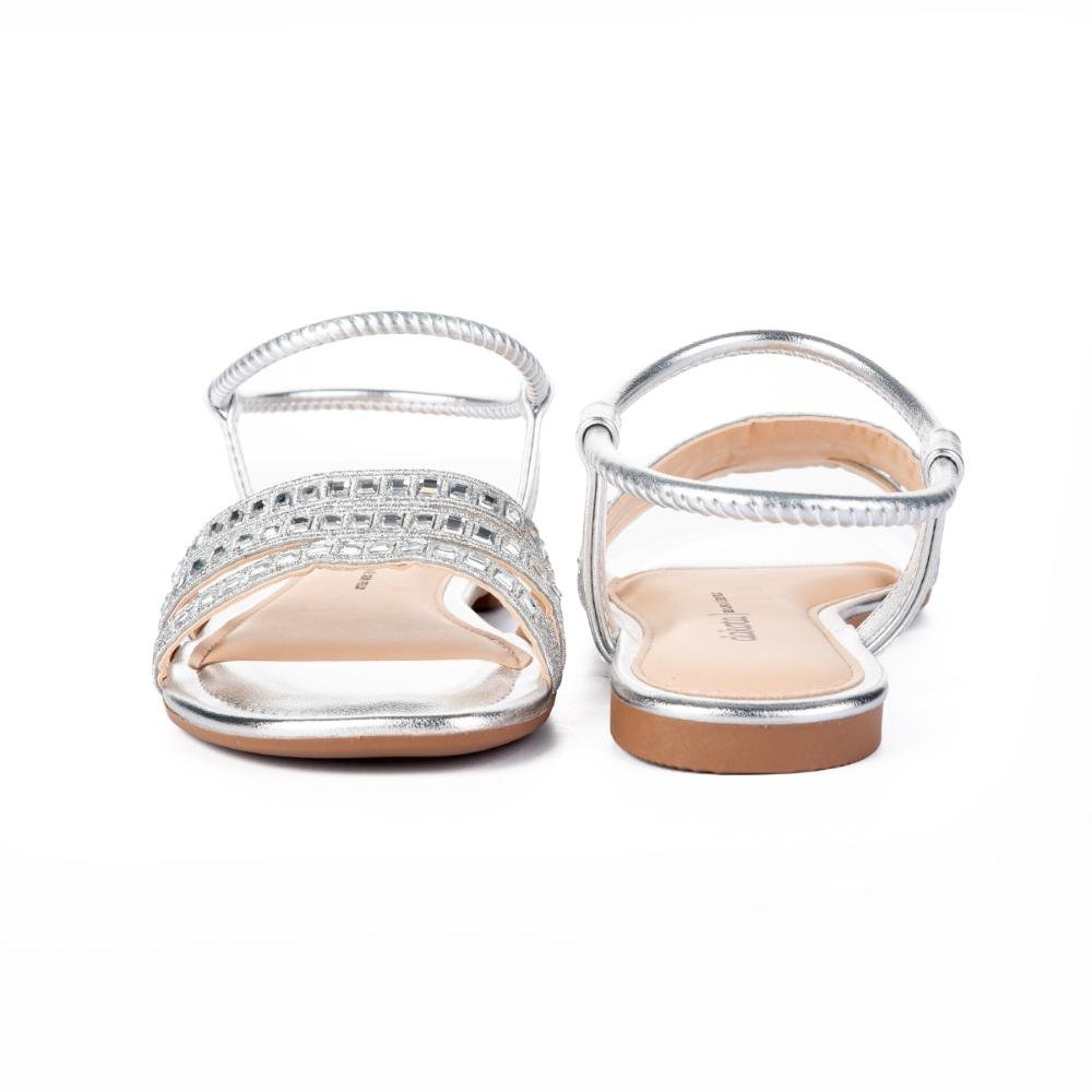 Sandália Dakota Rasteira Com Pedrarias Prata 4