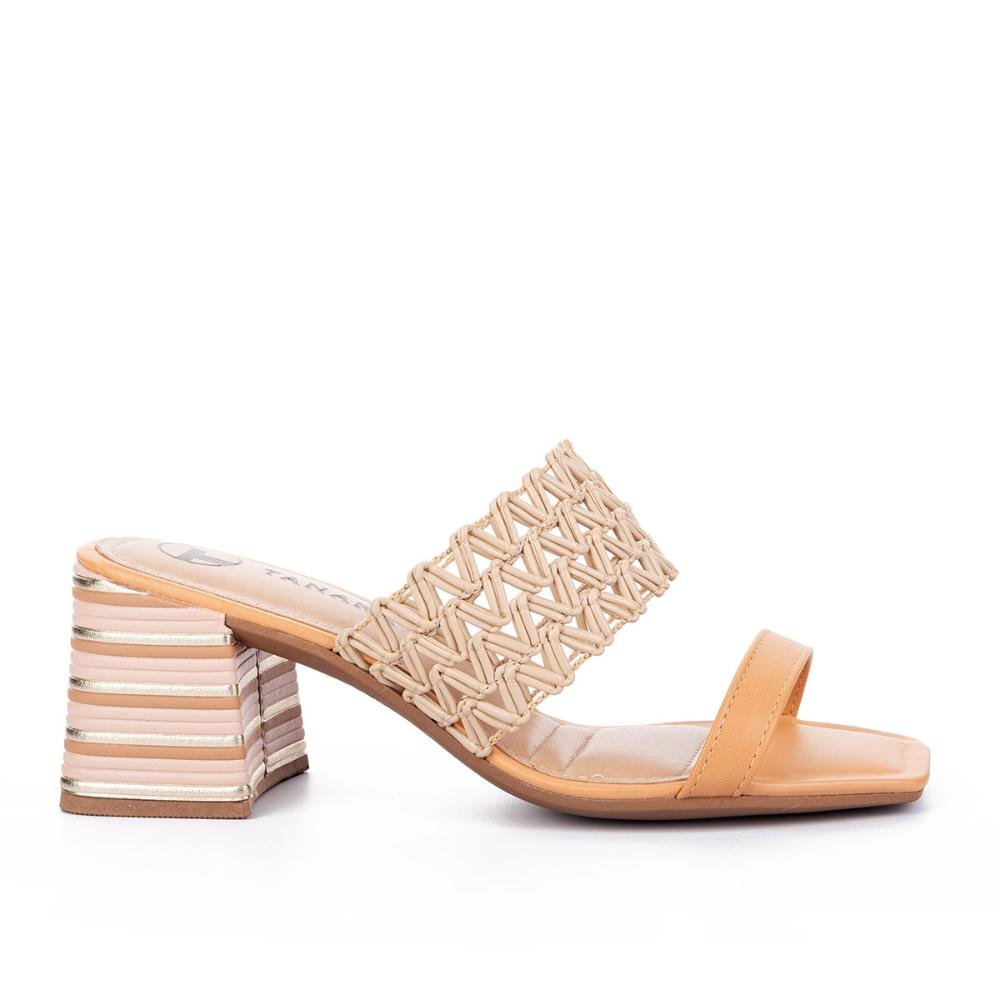 Tamanco Tanara de Salto Bloco Metalizado Bege 1