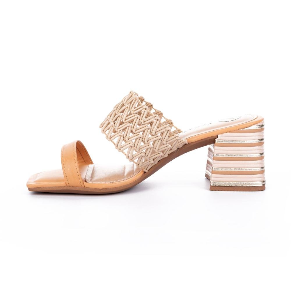 Tamanco Tanara de Salto Bloco Metalizado Bege 3