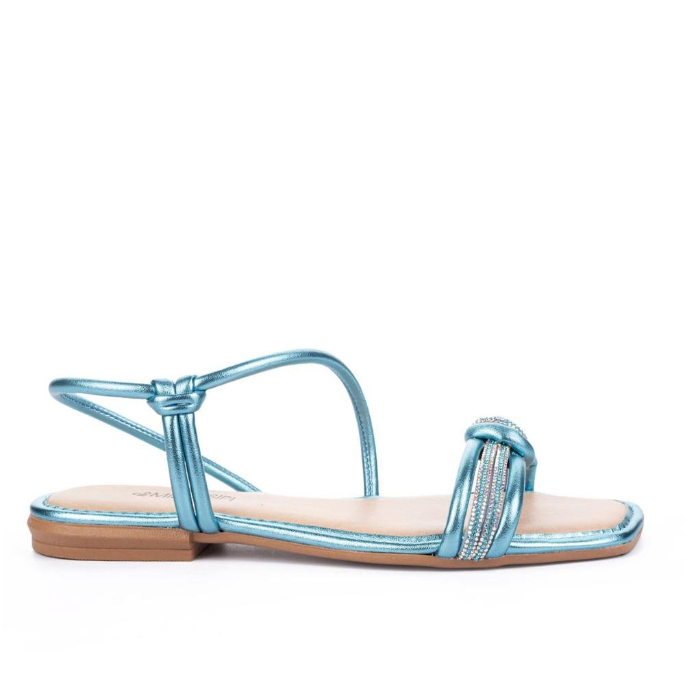 Sandália Mississipi Rasteira Metalizada Azul