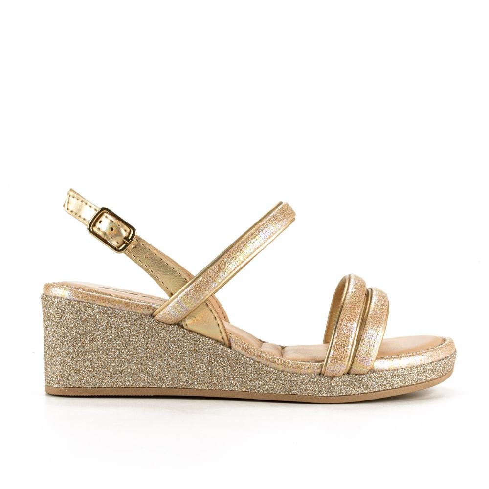 Sandália Pink Cats Infantil Anabela Metalizada Com Brilhos Dourado 1
