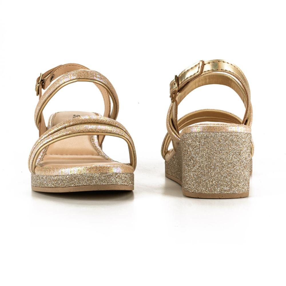 Sandália Pink Cats Infantil Anabela Metalizada Com Brilhos Dourado 3