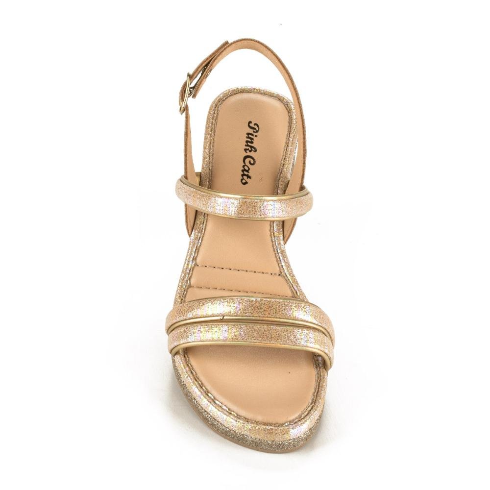 Sandália Pink Cats Infantil Anabela Metalizada Com Brilhos Dourado 5