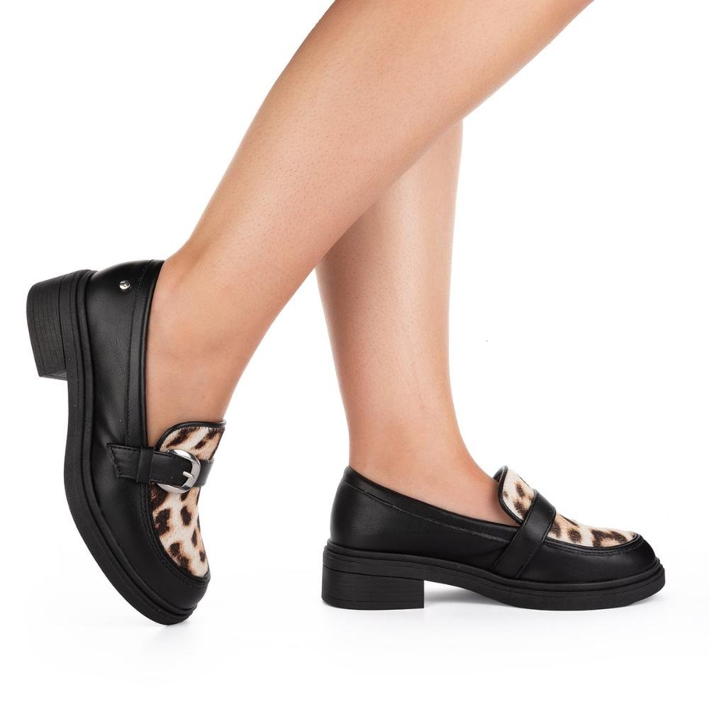 Sapato Tanara Loafer Metalizado Feminino T8501 Preto 2