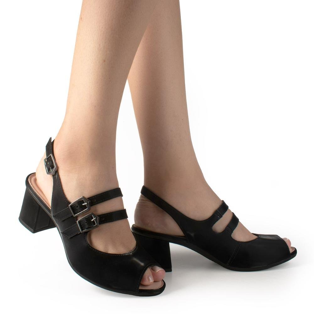 Sapato Dakota de Salto Bloco Metalizado Feminino DA043 Preto 2