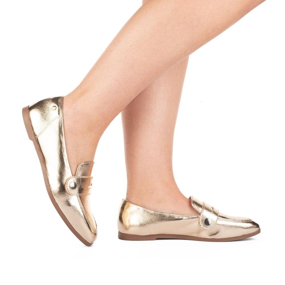 Sapato Tanara Loafer Metalizado Dourado 2