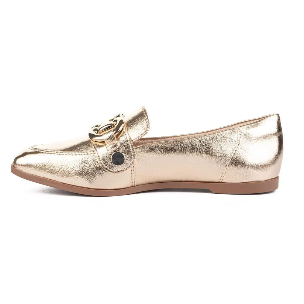 Sapato Tanara Loafer Metalizado Dourado 3