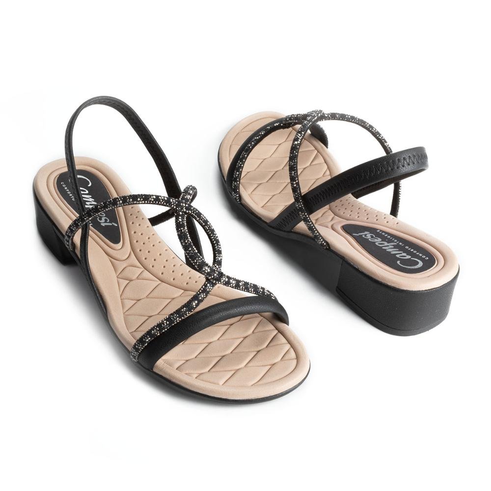 Sandália Campesí de Salto Bloco Metalizada CP162 Preto 7