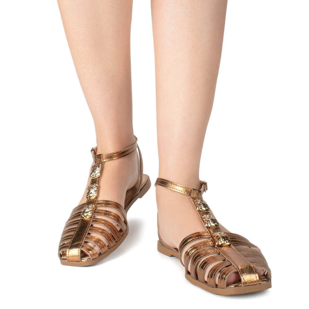 Sandália Dakota Rasteira Metalizada Feminina Y8461 Bronze 2