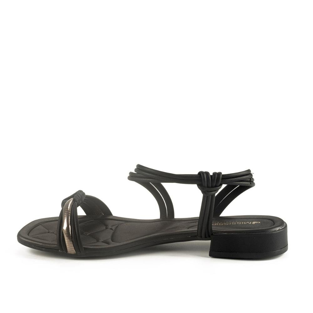 Sandália Mississipi de Salto Baixo Metalizada MB323 Preto 2