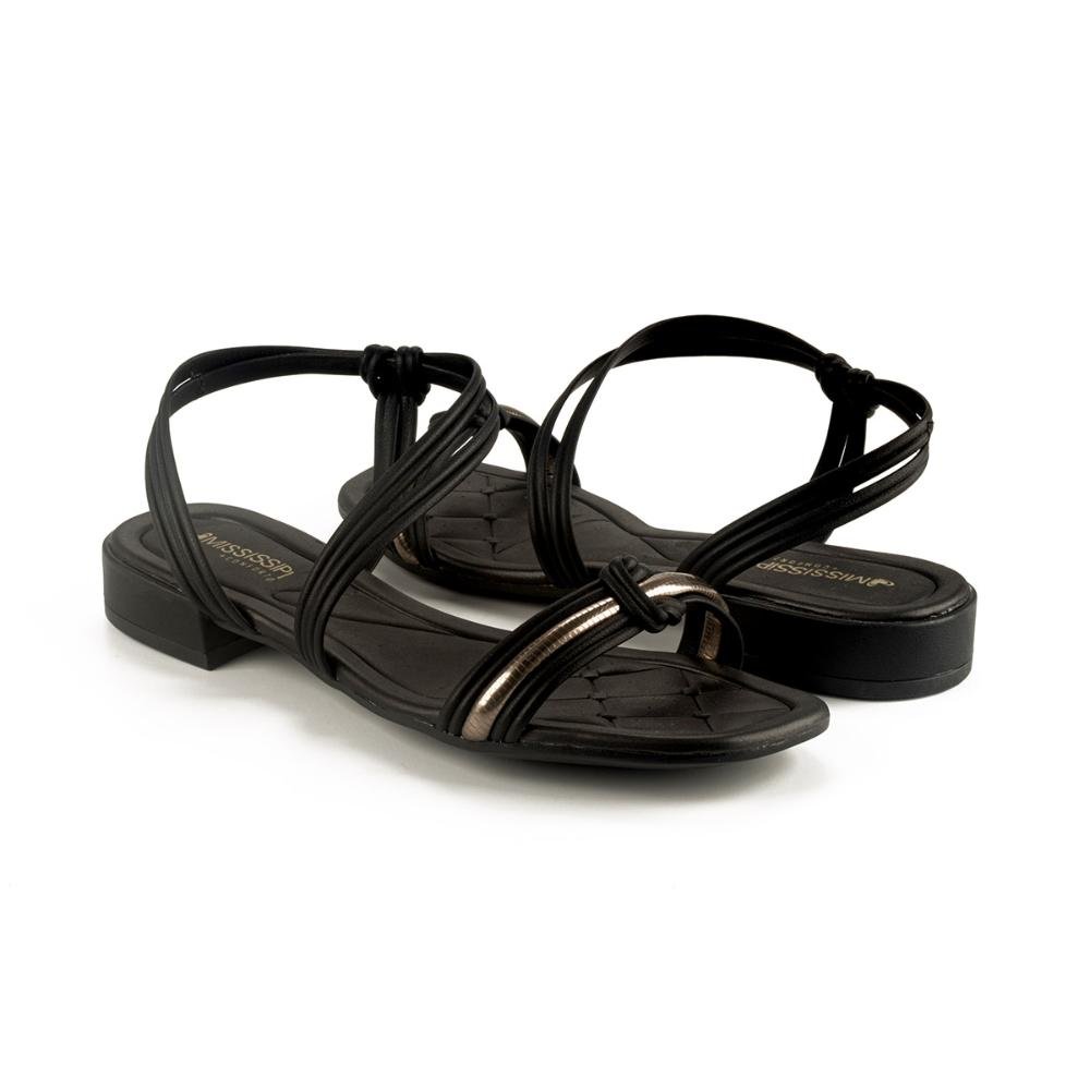 Sandália Mississipi de Salto Baixo Metalizada MB323 Preto 5