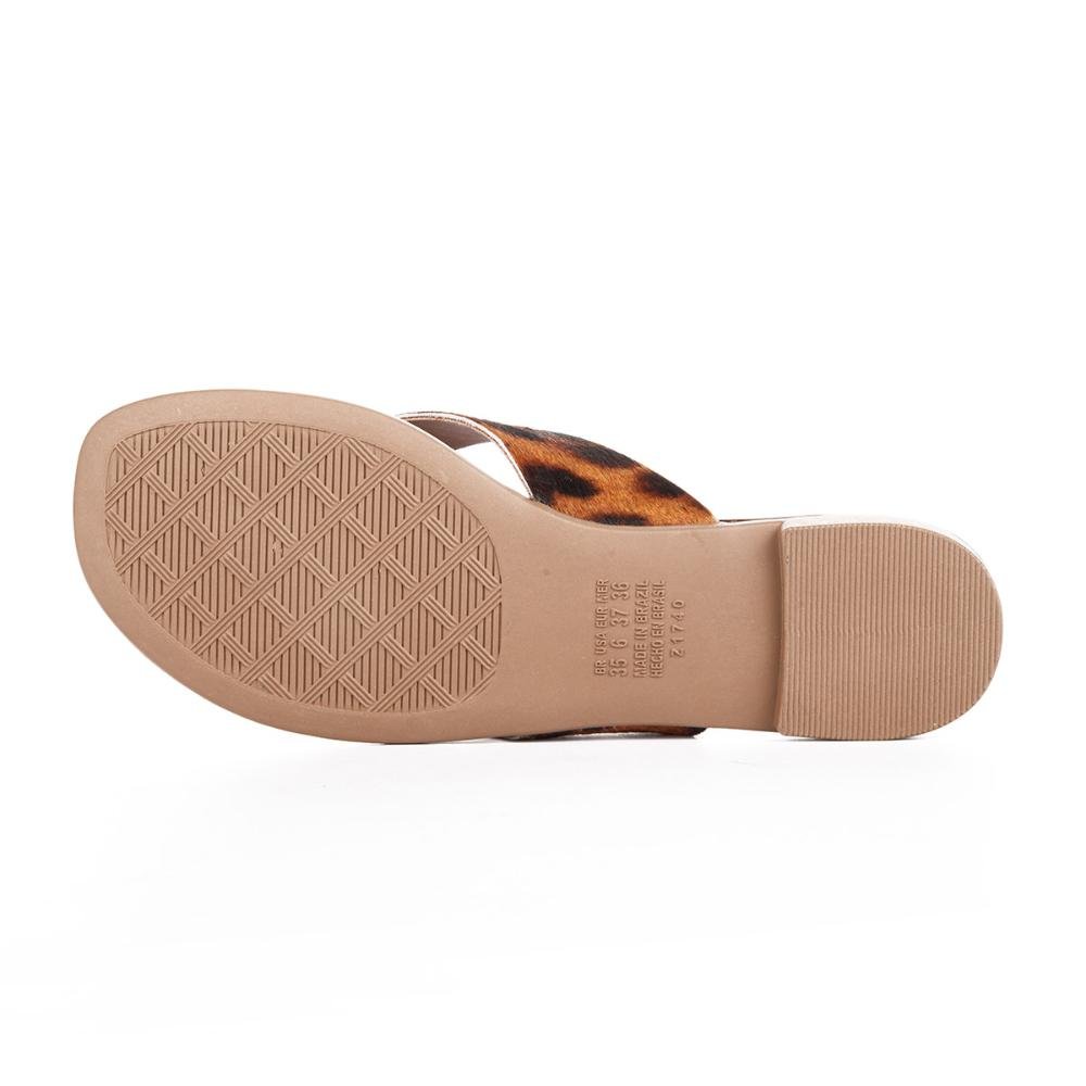 Chinelo Dakota Em Couro Animal Print Feminina Y8001 Onça 5