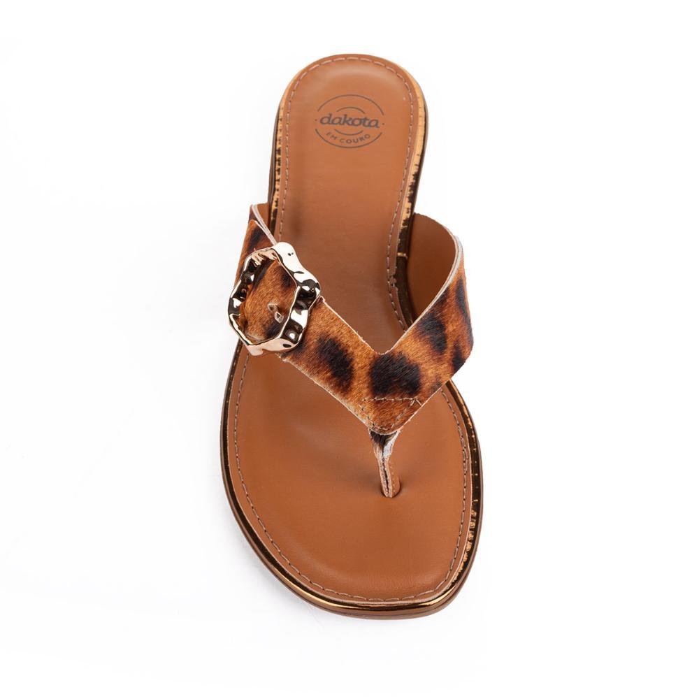 Chinelo Dakota Em Couro Animal Print Feminina Y8001 Onça 6