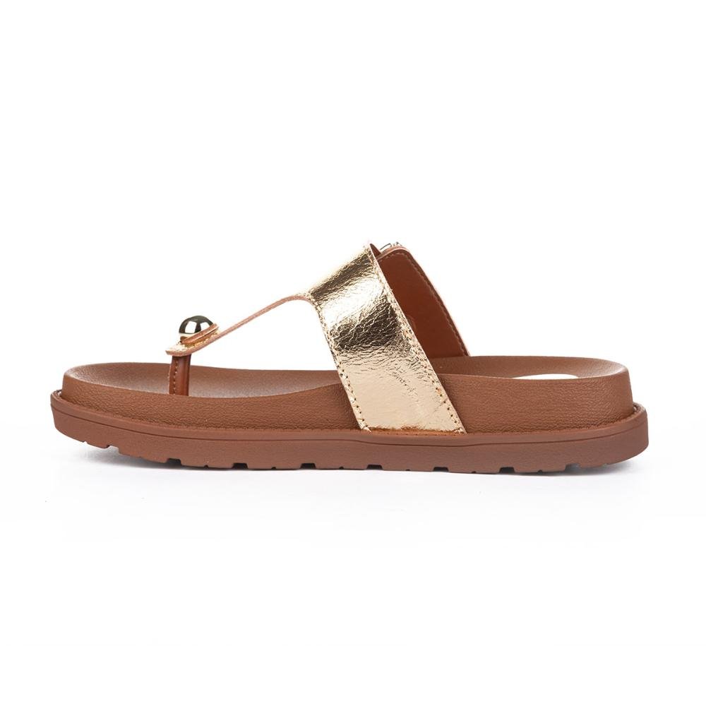Chinelo Tanara Em Couro Flatform Metalizado T8762 Dourado 3