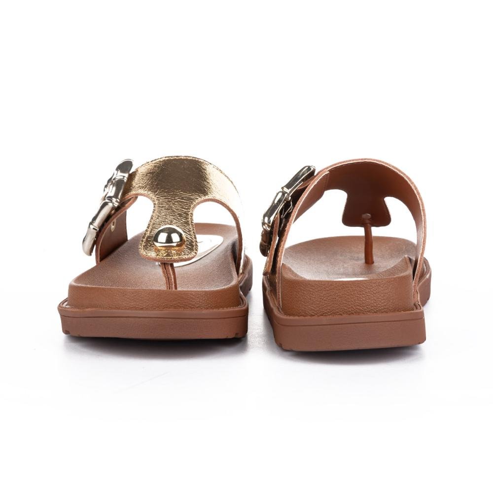 Chinelo Tanara Em Couro Flatform Metalizado T8762 Dourado 4
